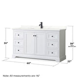 Wyndham Collection Avery 60-in White Single Sink Bathroom Vanity with White Carrara Marble Top