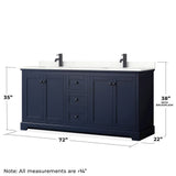 Wyndham Collection Avery 72-in Dark Blue Double Sink Bathroom Vanity with White Carrara Marble Top