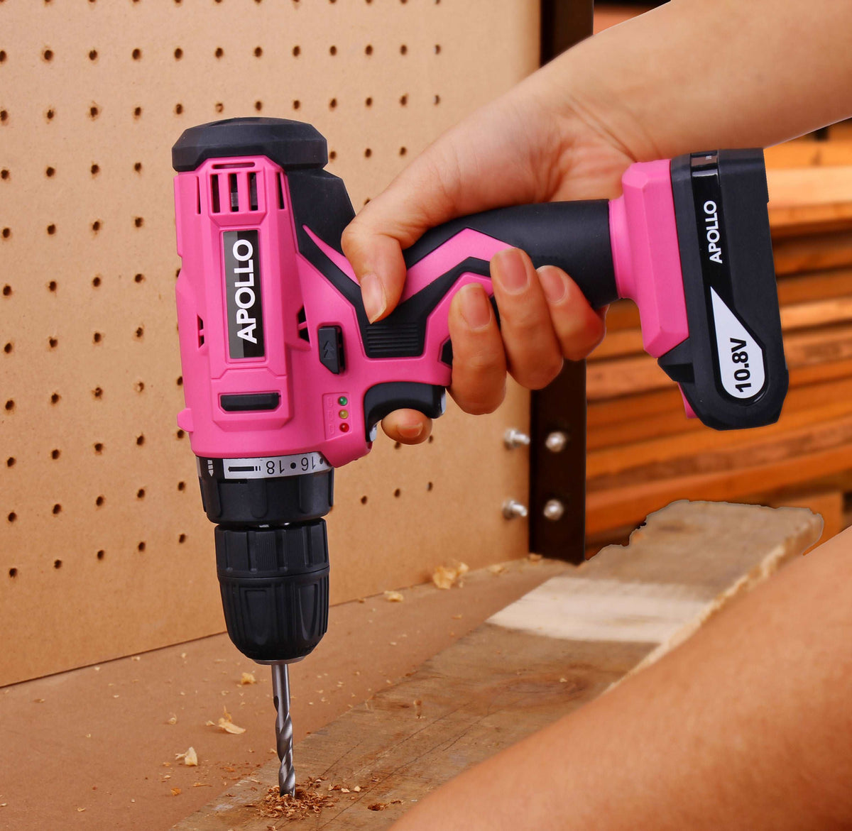 Apollo Tools 10.8-Volt Lithium-Ion 3/8 in. Pink Cordless Drill with 30-Piece Accessory Set