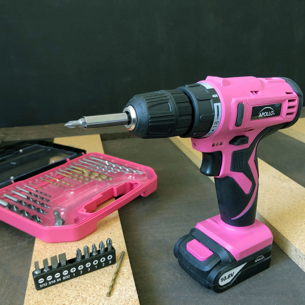 Apollo Tools 10.8-Volt Lithium-Ion 3/8 in. Pink Cordless Drill with 30-Piece Accessory Set