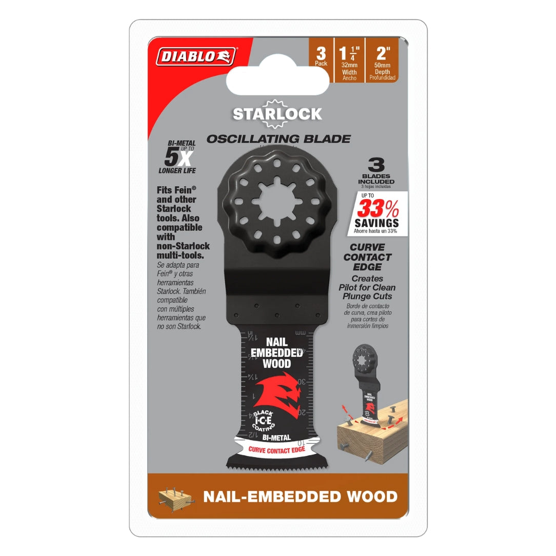 Diablo Starlock Bi-Metal Oscillating Blade for Nail-Embedded Wood 1-1/4" 3/Pack