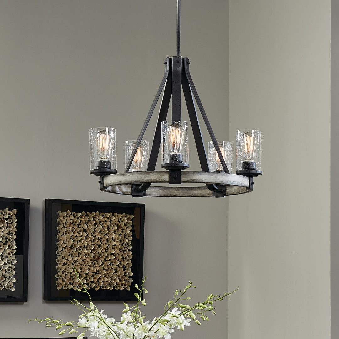 Kichler Barrington 5-Light Anvil Iron and Distressed Antique Grey Rustic Chandelier