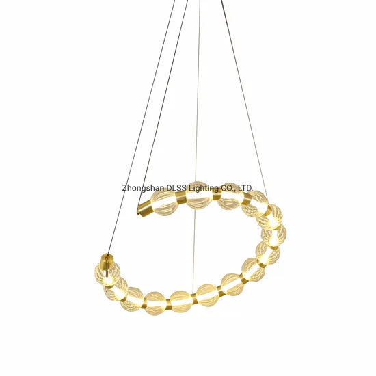Dlss New Design Indoor Gold LED Glass Ball Round Rings Chandelier