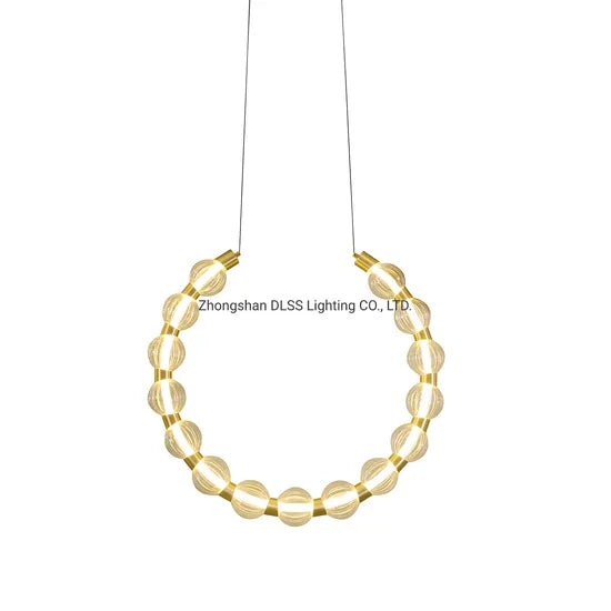 Dlss New Design Indoor Gold LED Glass Ball Round Rings Chandelier