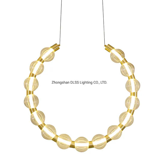 Dlss New Design Indoor Gold LED Glass Ball Round Rings Chandelier