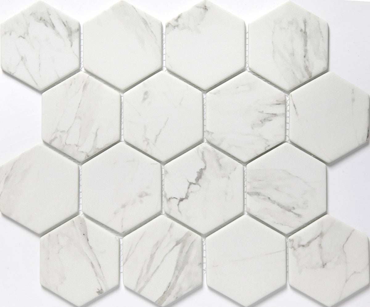 Emser Echo 14‑Pack Gray Wood Look Glass Mosaic Tile Border, 2" Hex on 12" x 14" Mesh