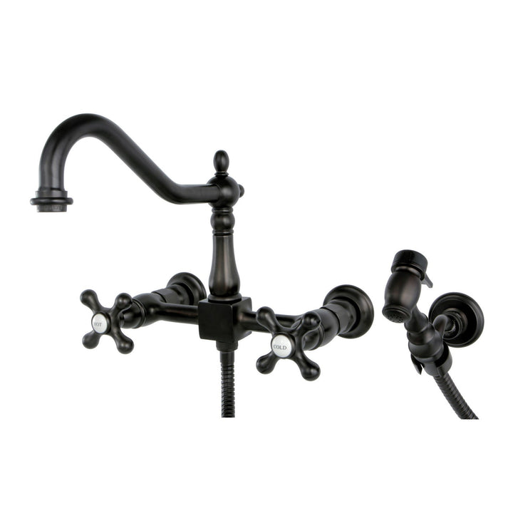 Elements of Design Oil Rubbed Bronze 2-Handle Wall-Mount Bridge Kitchen Faucet with Brass Sprayer, ES1245AXBS