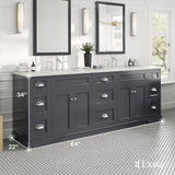 Eviva Epic 84 in. W x 22 in. D x 34 in. H Double Bathroom Vanity, Charcoal Gray, White Quartz Top, White Undermount Sinks
