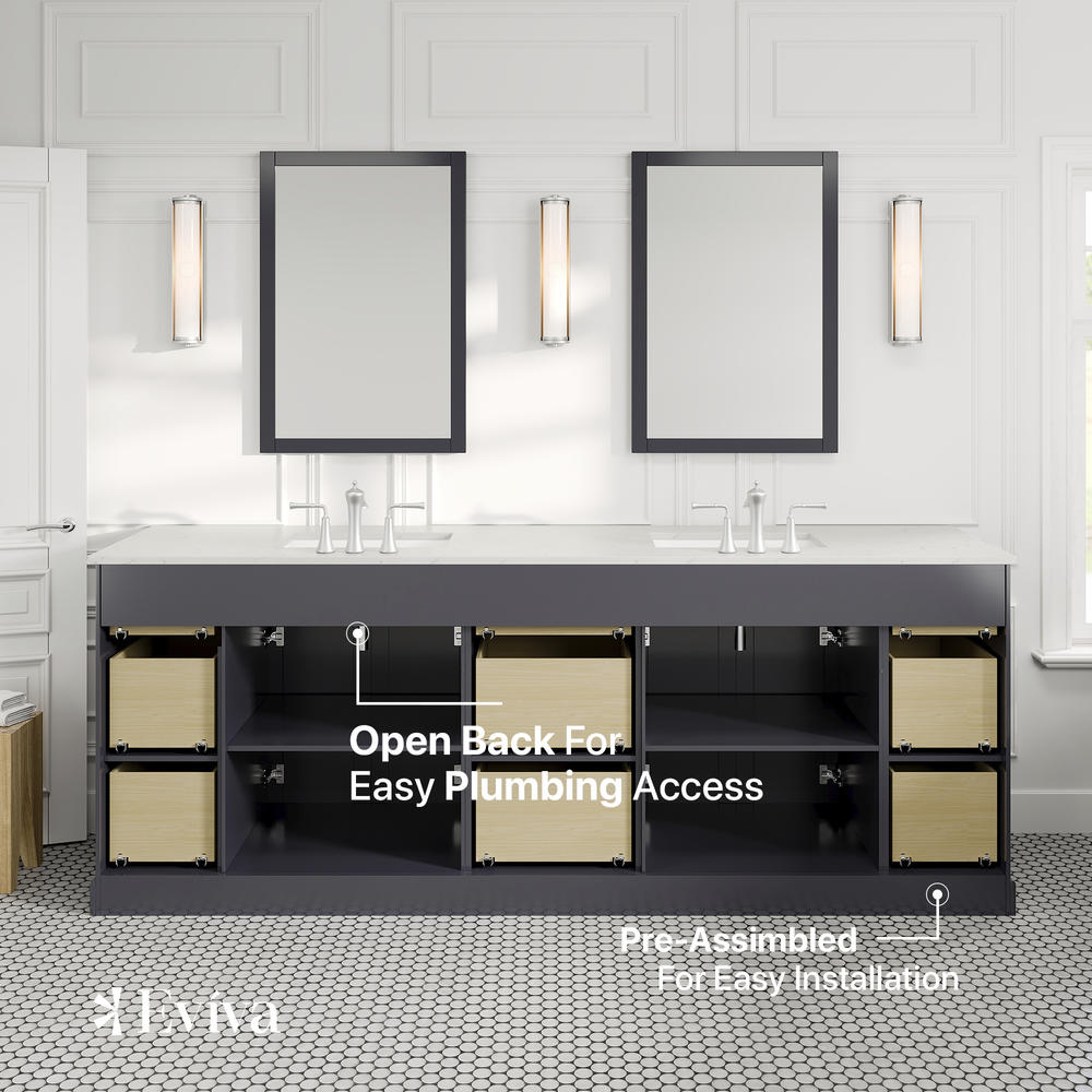 Eviva Epic 84 in. W x 22 in. D x 34 in. H Double Bathroom Vanity, Charcoal Gray, White Quartz Top, White Undermount Sinks