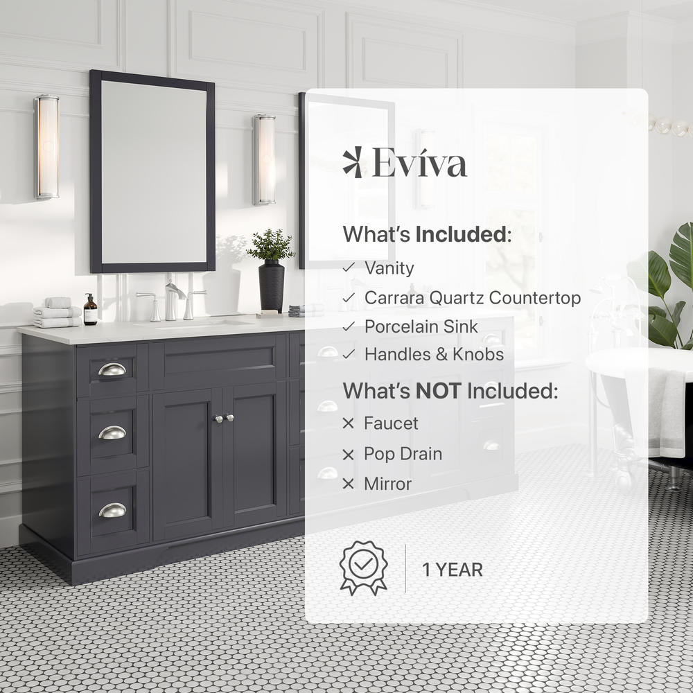 Eviva Epic 84 in. W x 22 in. D x 34 in. H Double Bathroom Vanity, Charcoal Gray, White Quartz Top, White Undermount Sinks