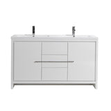 Eviva Grace 60 in. W x 20 in. D x 36 in. H Double Bathroom Vanity in White with White Acrylic Top with White Sinks