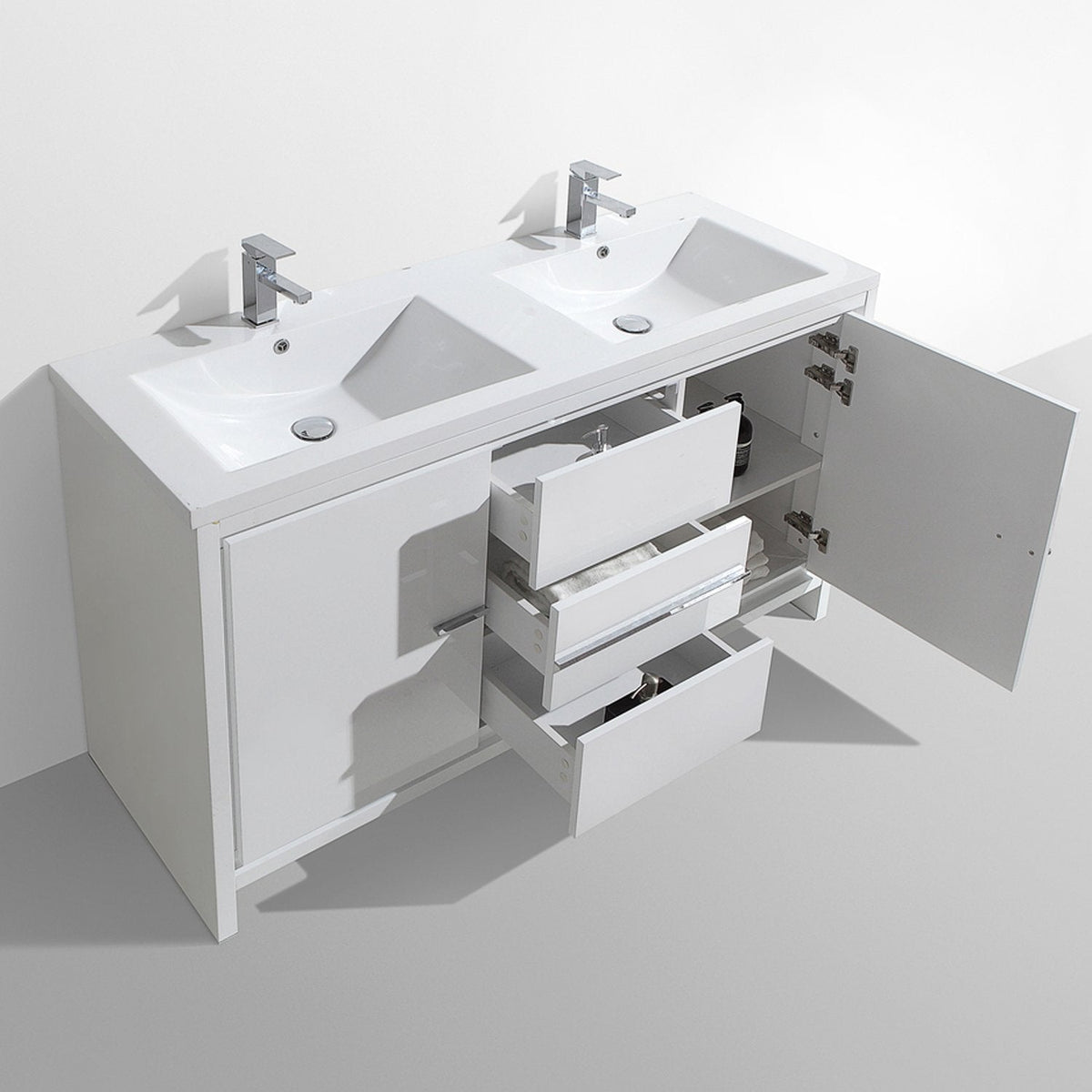 Eviva Grace 60 in. W x 20 in. D x 36 in. H Double Bathroom Vanity in White with White Acrylic Top with White Sinks