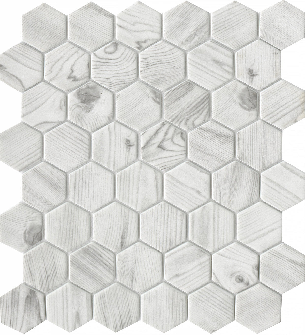 Emser Echo 14‑Pack Gray Wood Look Glass Mosaic Tile Border, 2" Hex on 12" x 14" Mesh