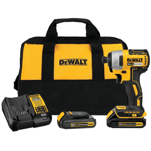 DEWALT 20-Volt MAX 1/4-in Variable Speed Brushless Cordless Impact Driver Kit (2 Batteries Included)
