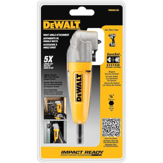DEWALT IMPACT READY Right Angle Drill Attachment, 1/4 in. Hex, DWARA100
