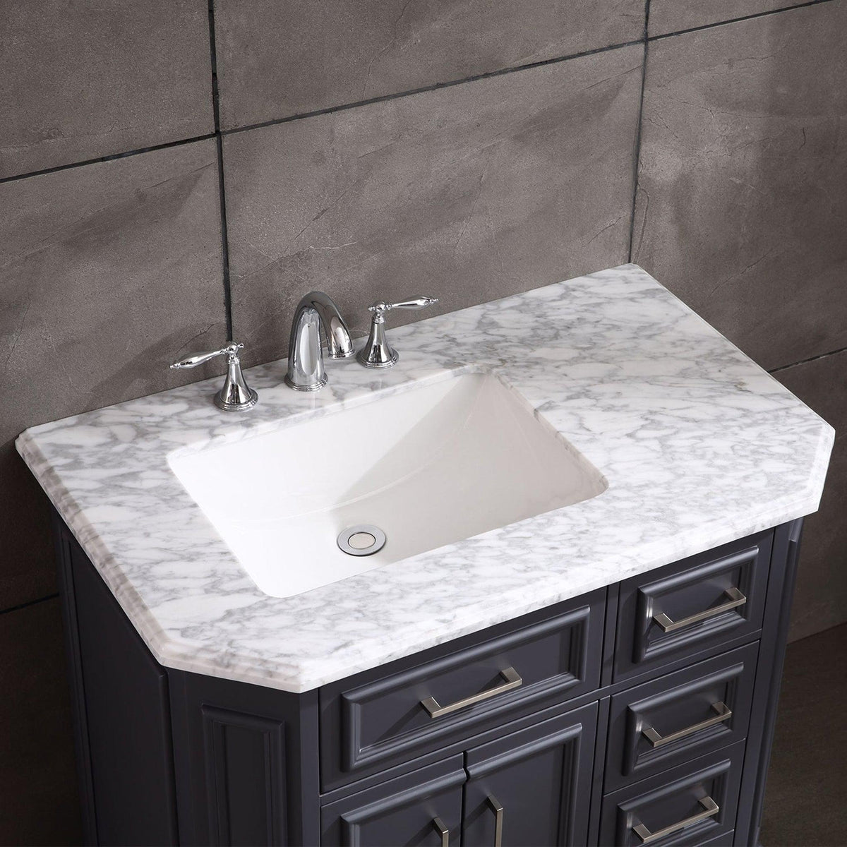 Eviva Glory 42 in. W x 22 in. D x 33 in. H Bathroom Vanity in Dark Gray with White Carrara Marble Top and White Sink