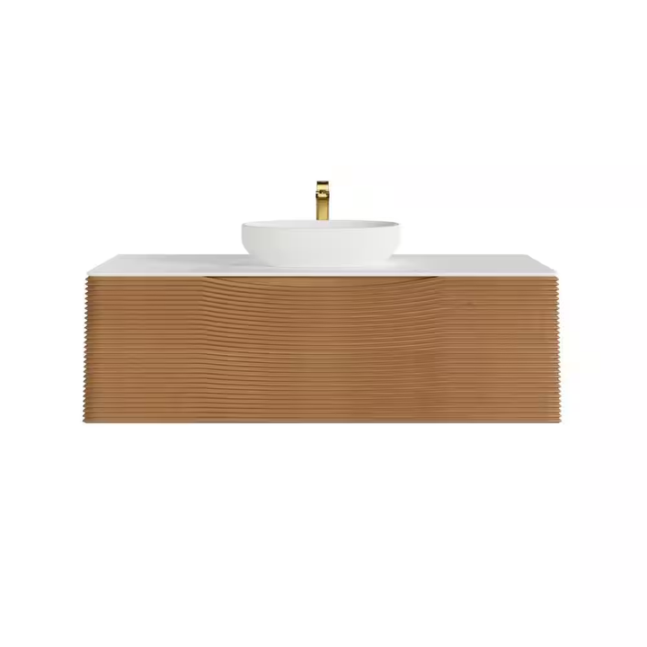 Eviva Leah 44 in. W x 20 in. D Medium Oak Wallmount Bathroom Vanity with White Solid Surface Top and Vessel Sink