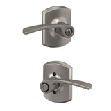 Schlage Merano Matte Black Privacy Bed/Bath Door Lever with Greenwich Trim