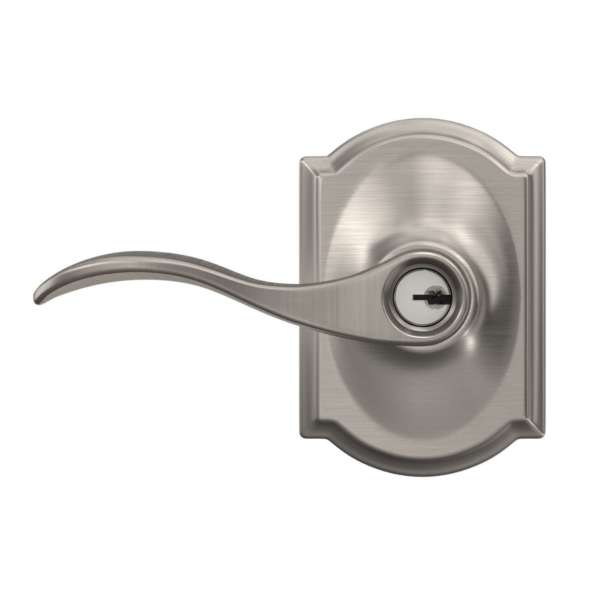 Schlage F51 Accent Lever with Camelot Trim Keyed Entry Door Handle, Satin Nickel
