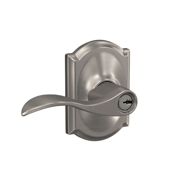 Schlage F51 Accent Lever with Camelot Trim Keyed Entry Door Handle, Satin Nickel