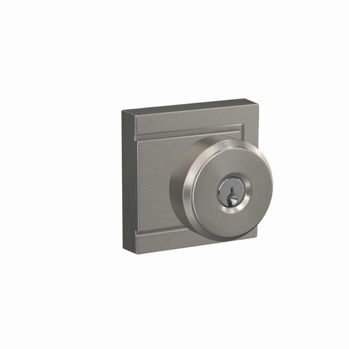 Schlage Bowery Satin Nickel Keyed Entry Knob with Upland Trim, Grade 1, Fits 1-3/8 in. Doors