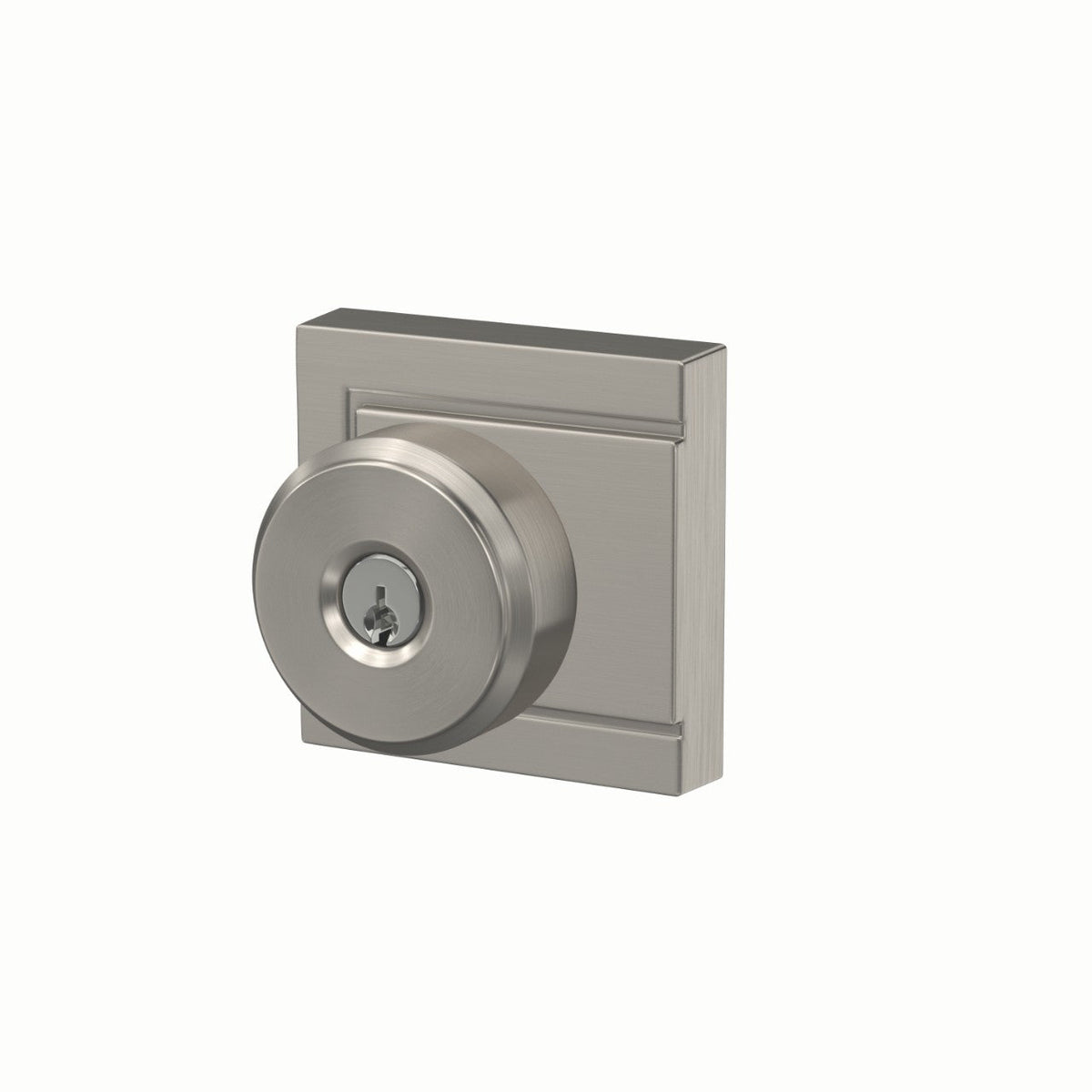 Schlage Bowery Satin Nickel Keyed Entry Knob with Upland Trim, Grade 1, Fits 1-3/8 in. Doors