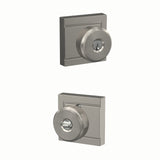 Schlage Bowery Satin Nickel Keyed Entry Knob with Upland Trim, Grade 1, Fits 1-3/8 in. Doors