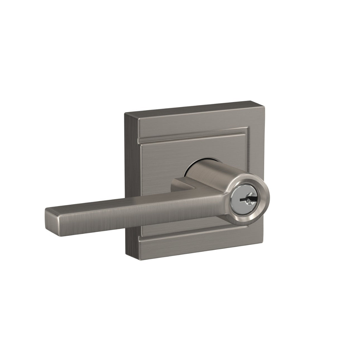 Schlage Latitude Keyed Entry Door Lever with Upland Trim, Satin Nickel