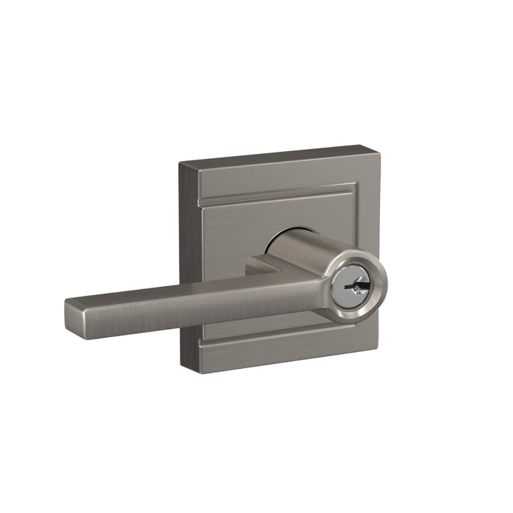 Schlage Latitude Keyed Entry Door Lever with Upland Trim, Satin Nickel