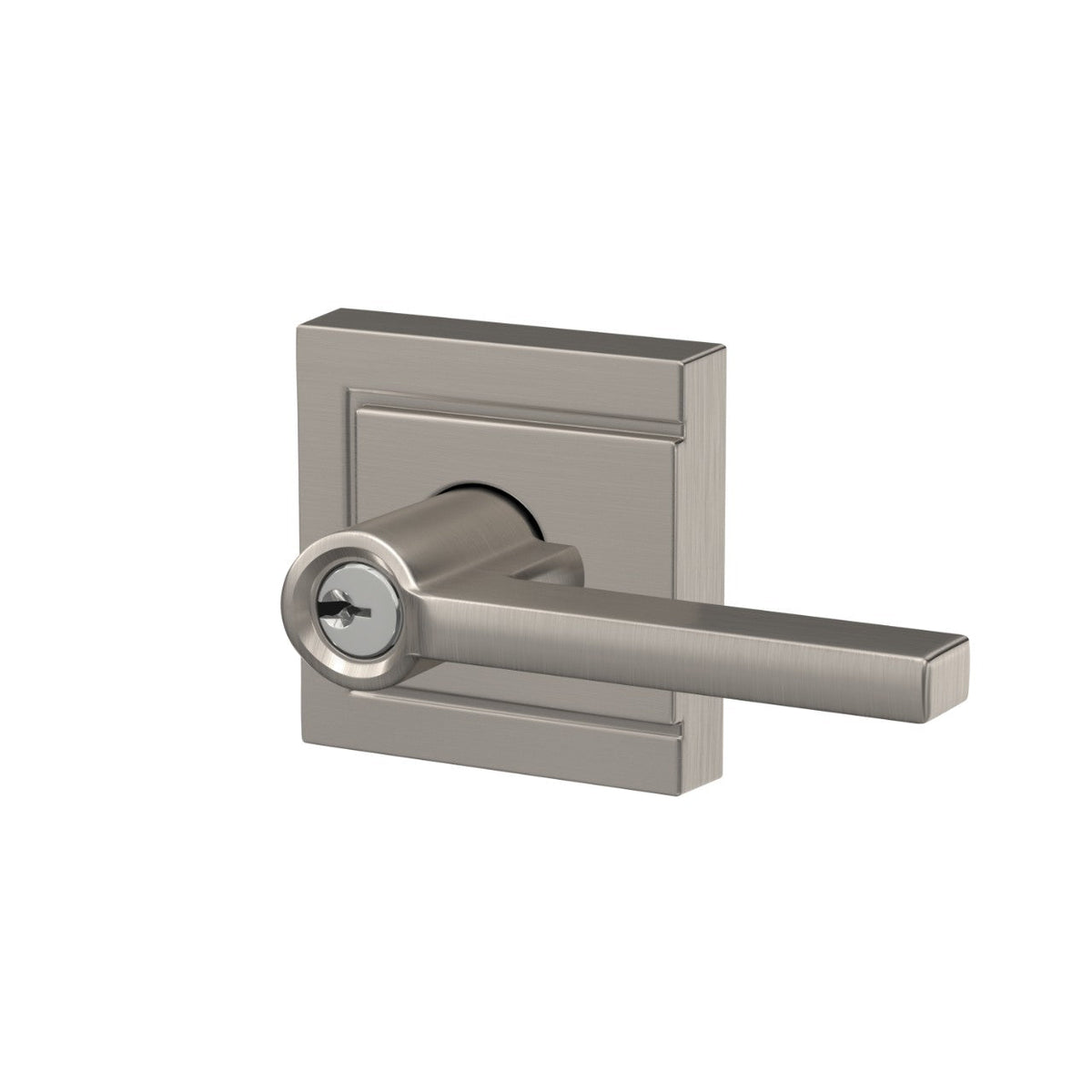 Schlage Latitude Keyed Entry Door Lever with Upland Trim, Satin Nickel