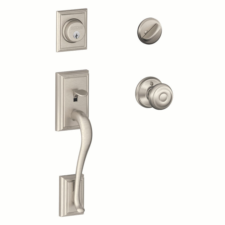 Schlage Addison Aged Bronze Single Cylinder Deadbolt with Georgian Knob Door Handleset