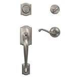 Schlage Camelot Satin Nickel Single Cylinder Deadbolt with Left-Handed Flair Lever Handleset