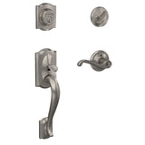 Schlage Camelot Antique Brass Single Cylinder Deadbolt with Left-Handed Flair Lever Door Handleset