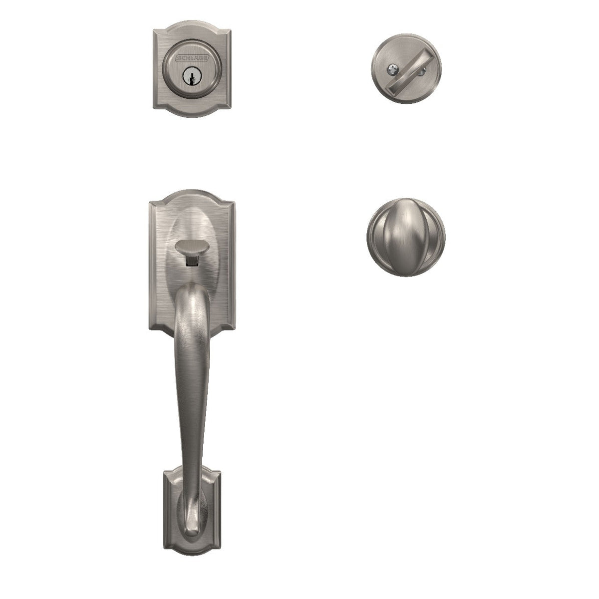 Schlage Camelot Satin Nickel Single Cylinder Deadbolt with Siena Knob Door Handleset