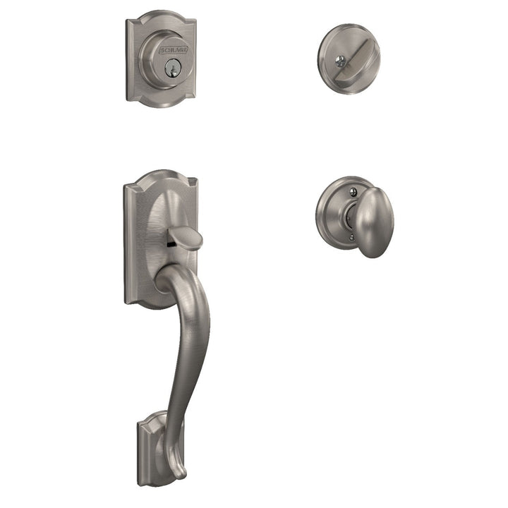 Schlage Camelot Satin Nickel Single Cylinder Deadbolt with Siena Knob Door Handleset