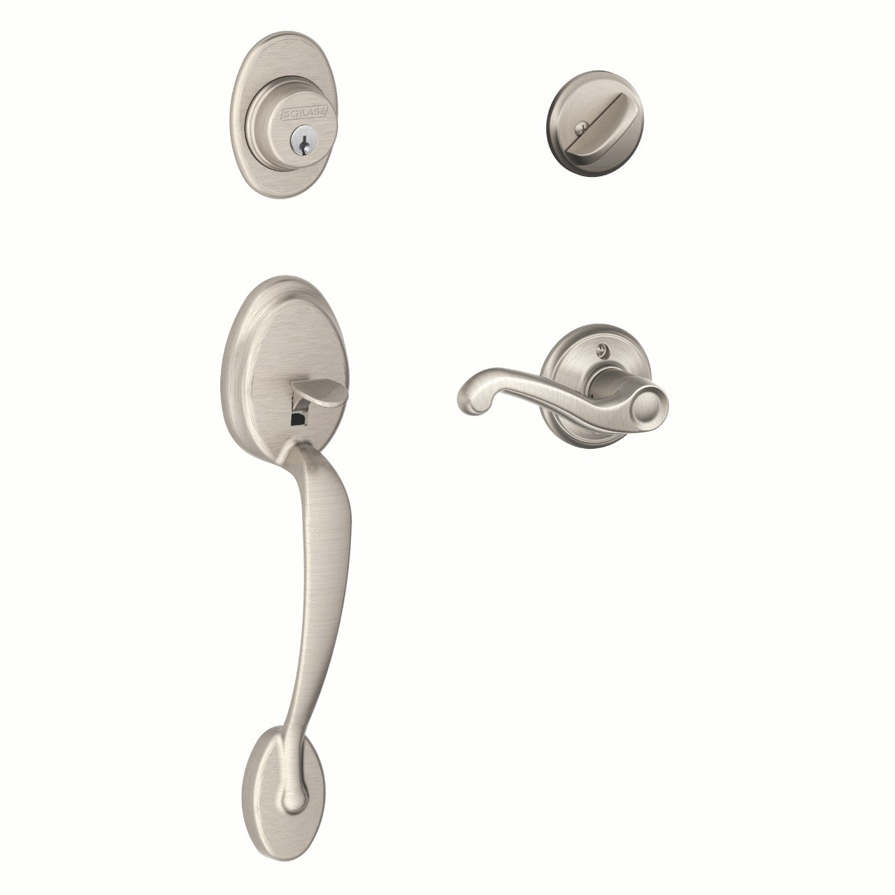 Schlage Plymouth Flair Bright Brass Entry Handleset, ANSI Grade 2, Fits 1-3/4 in Doors