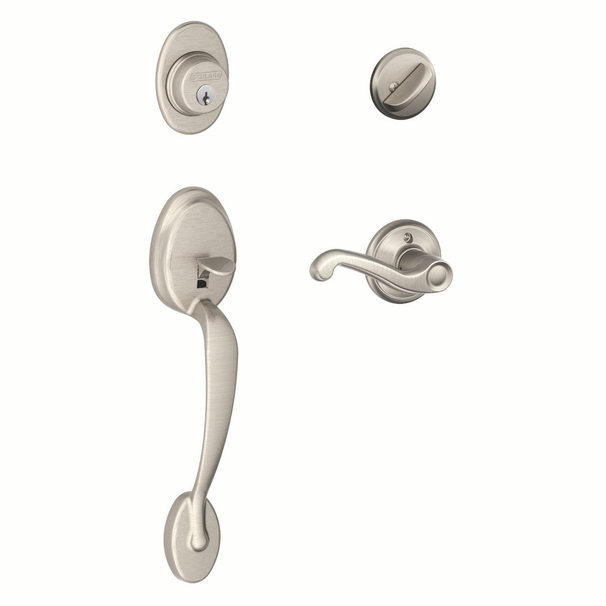Schlage Plymouth Bright Brass Single Cylinder Deadbolt with Flair Knob Door Handleset