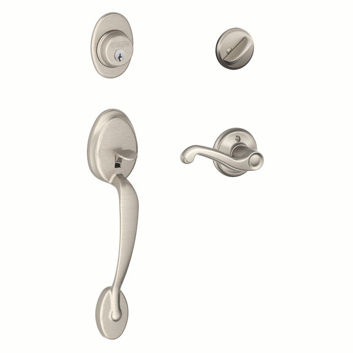 Schlage Plymouth Bright Brass Single Cylinder Deadbolt with Flair Knob Door Handleset