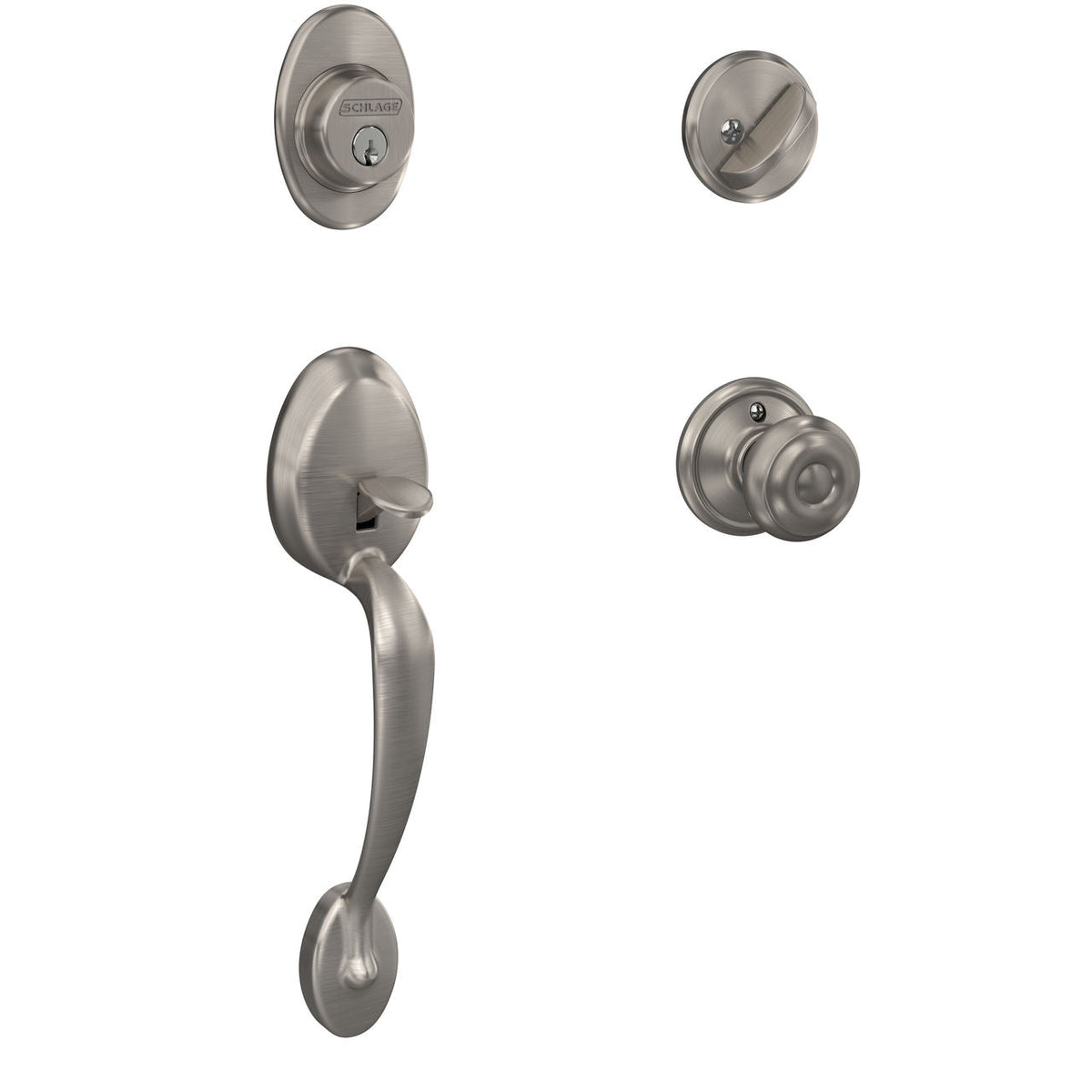 Schlage Plymouth Single Cylinder Handleset with Georgian Knob, Satin Nickel, Universal Handing