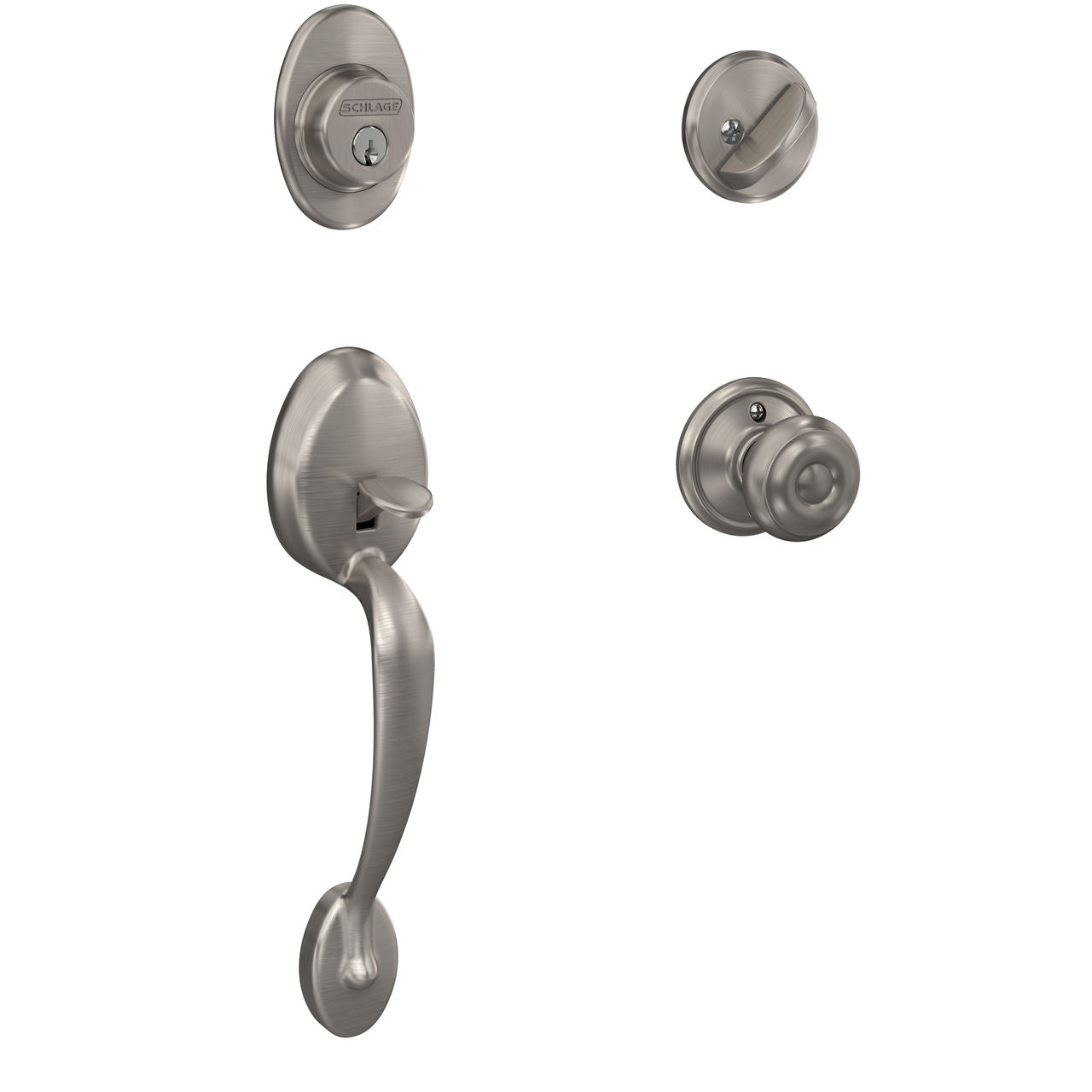 Schlage Plymouth Single Cylinder Handleset with Georgian Knob, Satin Nickel, Universal Handing