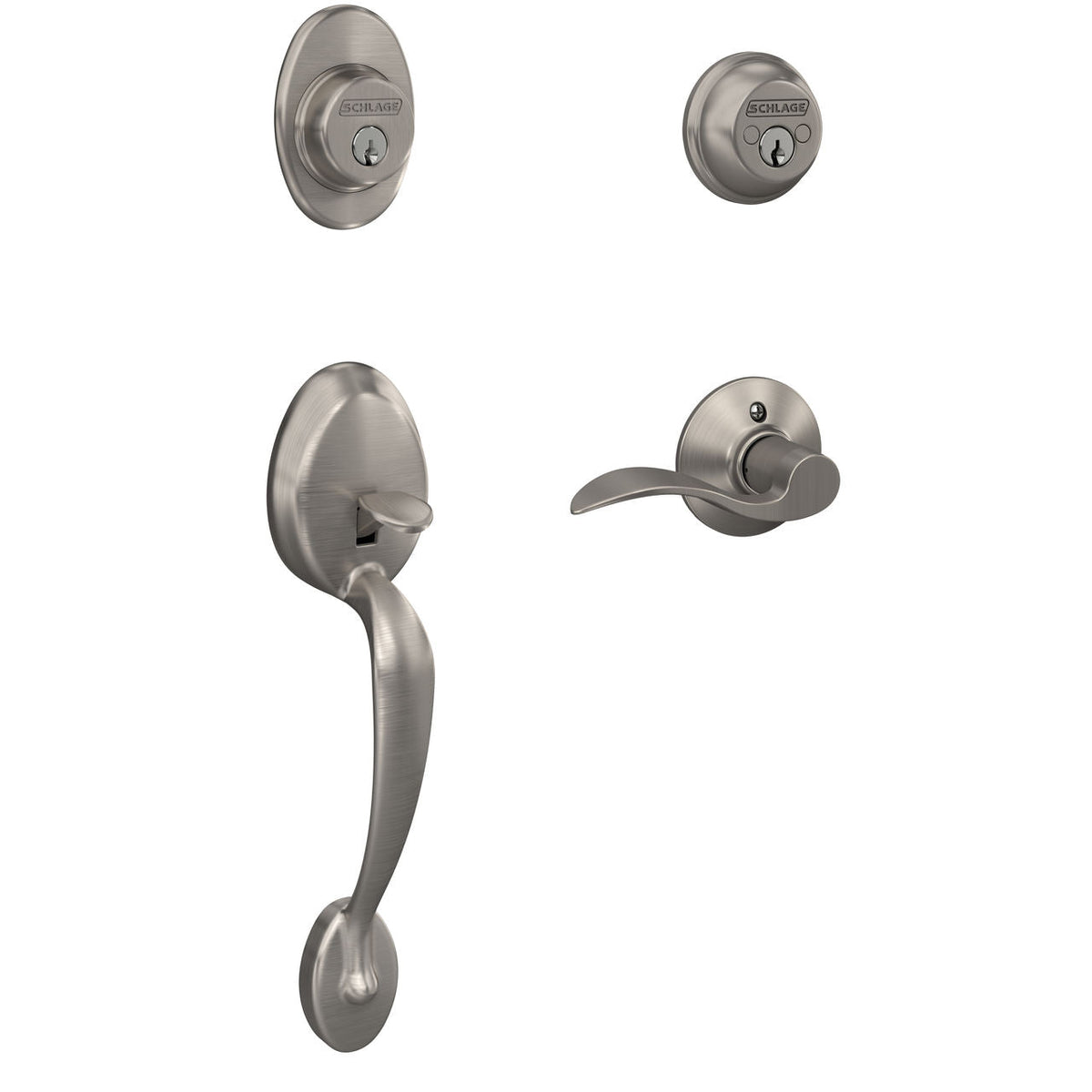 Schlage Plymouth Satin Nickel Double Cylinder Deadbolt with Accent Lever Handleset