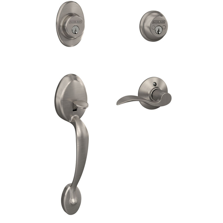 Schlage Plymouth Satin Nickel Double Cylinder Deadbolt with Accent Lever Handleset