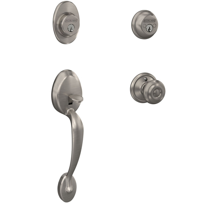 Schlage Plymouth Antique Pewter Double Cylinder Deadbolt with Georgian Knob Door Handleset