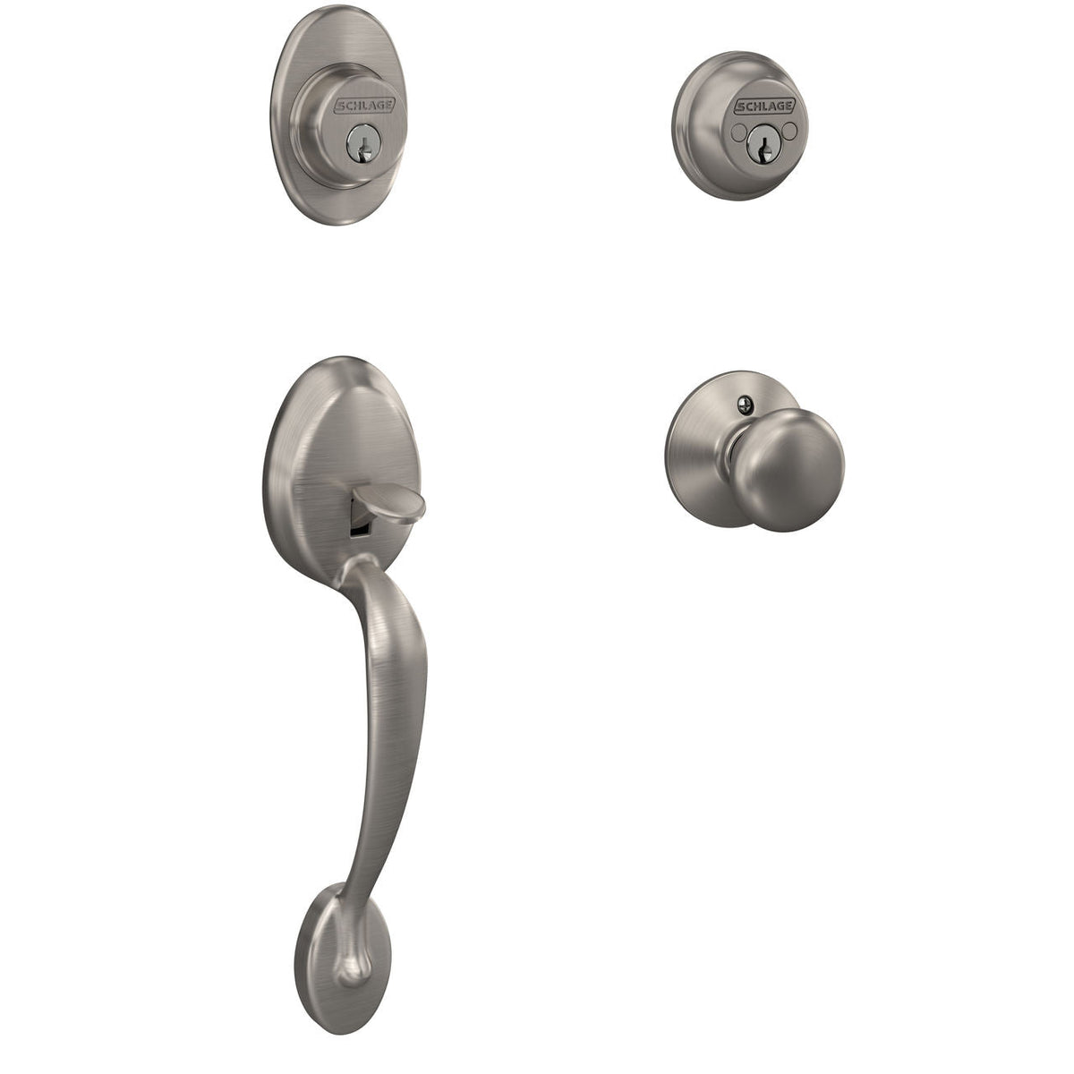 Schlage Plymouth Satin Nickel Double Cylinder Deadbolt with Plymouth Knob Door Handleset