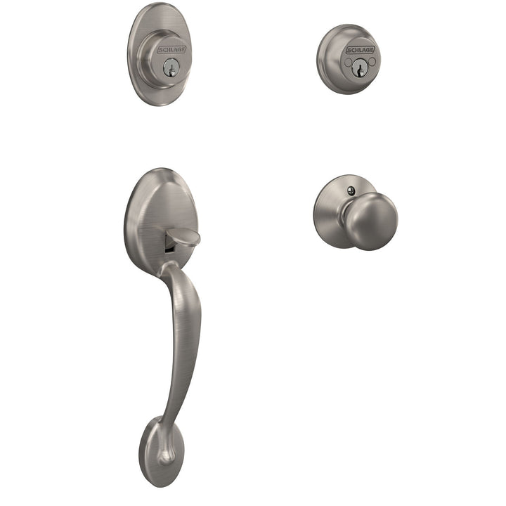 Schlage Plymouth Satin Nickel Double Cylinder Deadbolt with Plymouth Knob Door Handleset