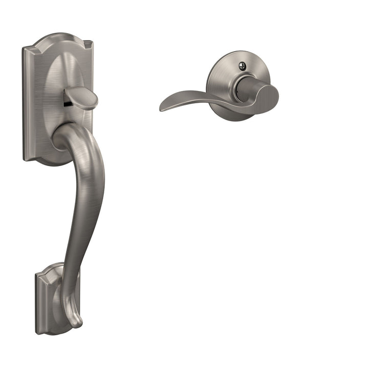Schlage Camelot Bright Brass Entry Door Handle with Left-Handed Accent Lever