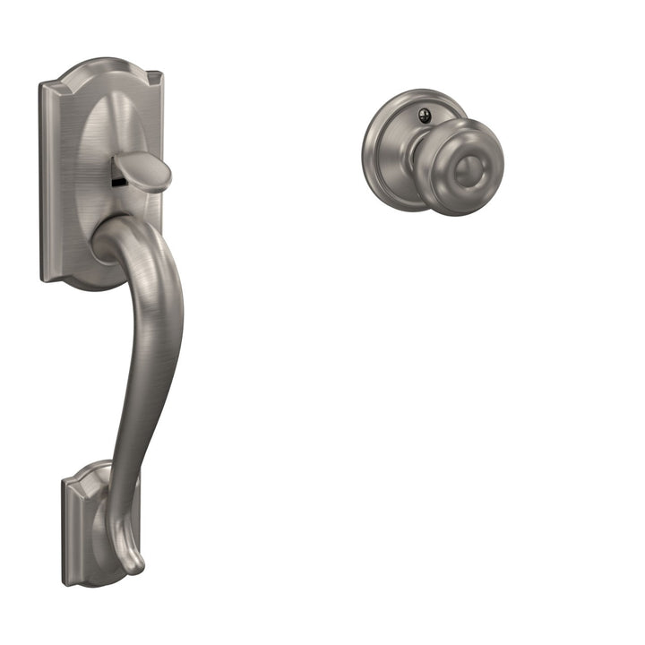Schlage Camelot Aged Bronze Entry Door Handleset with Georgian Door Knob