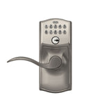 Schlage Camelot Satin Nickel Electronic Keypad Door Lock with Accent Lever Featuring Flex Lock
