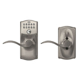 Schlage Camelot Satin Nickel Electronic Keypad Door Lock with Accent Lever Featuring Flex Lock