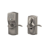 Schlage Camelot Satin Nickel Electronic Keypad Door Lock with Accent Lever Featuring Flex Lock